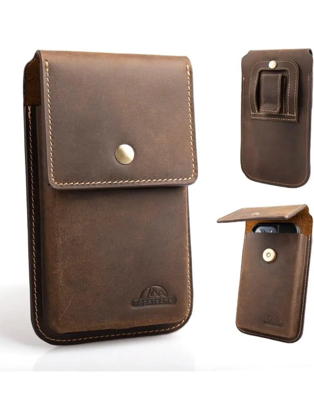 Leather Cell Phone Holster with Belt Clip - Magnetic Closure Pouch for Galaxy